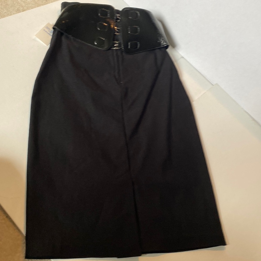NWT 5❤️7❤️9 Black Midi Skirt with attached Faux Leather Belt